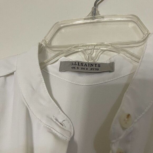 ALLSAINTS White Cold shoulder cutout Alvey chiffon button up blouse US 0 - Picture 2 of 8